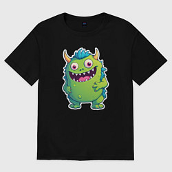 Футболка оверсайз женская Зеленый монстрик, цвет: черный