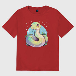 Футболка оверсайз женская Милая зелёная змейка, цвет: красный