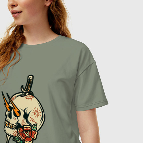 Женская футболка оверсайз Грозовой череп / Авокадо – фото 3