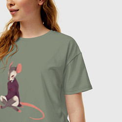 Футболка оверсайз женская Мышь занимается йогой, цвет: авокадо — фото 2