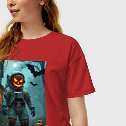 Футболка оверсайз женская Тыква Джек космонавт, цвет: красный — фото 2