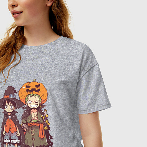 Женская футболка оверсайз Luffy и Zoro в хэлуинском костюме / Меланж – фото 3
