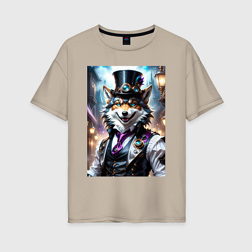 Женская футболка оверсайз Стимпанк волк / Миндальный – фото 1