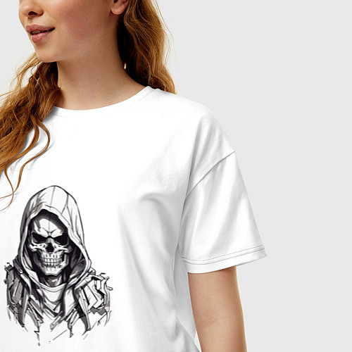 Женская футболка оверсайз Череп в капюшоне индейца / Белый – фото 3