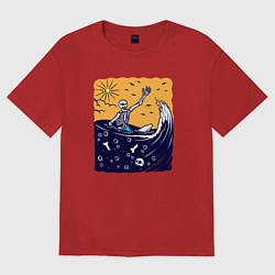 Футболка оверсайз женская Скелетик в море, цвет: красный