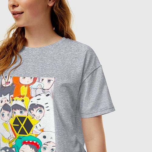 Женская футболка оверсайз Exo в костюмах животных / Меланж – фото 3