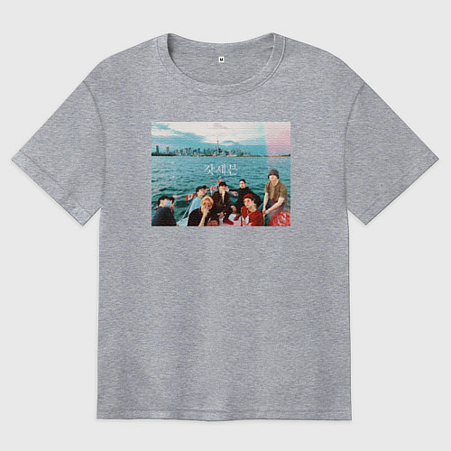 Женская футболка оверсайз Got7 на фоне сеула / Меланж – фото 1