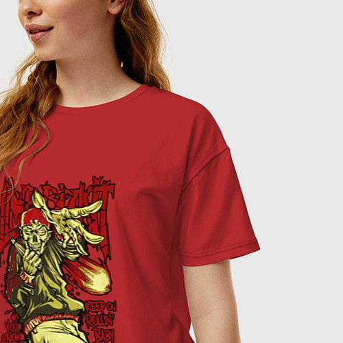 Женская футболка оверсайз Limp Bizkit skull / Красный – фото 3