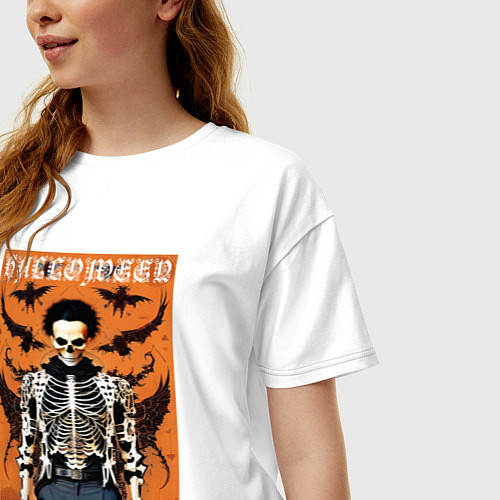 Женская футболка оверсайз Cool skeleton - halloween poster / Белый – фото 3