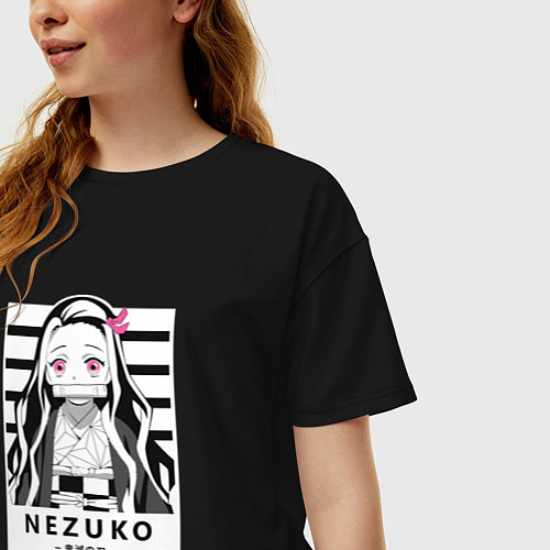 Женская футболка оверсайз Nezuko girl hunter one / Черный – фото 3