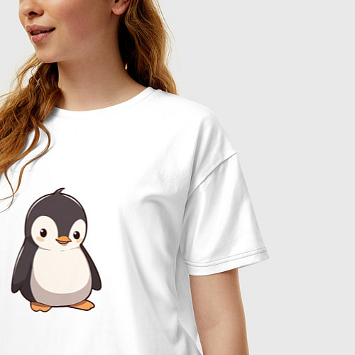 Женская футболка оверсайз Милый пингвин в стиле аниме / Белый – фото 3