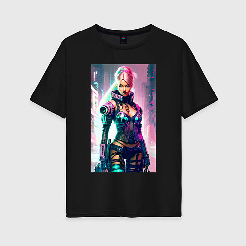 Женская футболка оверсайз Cool cyberpunk Barbie - ai art fantasy / Черный – фото 1