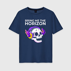Футболка оверсайз женская Bring Me the Horizon - неоновый череп, цвет: тёмно-синий