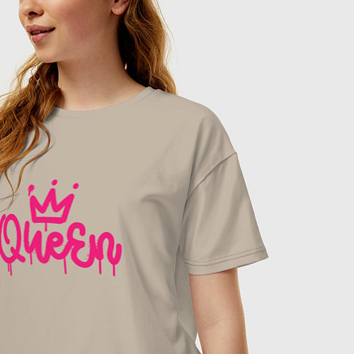 Женская футболка оверсайз Pink queen / Миндальный – фото 3