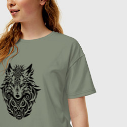 Футболка оверсайз женская Лиса в стиле тату, цвет: авокадо — фото 2