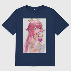 Футболка оверсайз женская Genshin Impact Яэ Мико, цвет: тёмно-синий