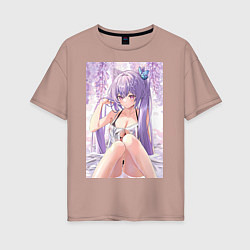 Футболка оверсайз женская Геншин Кэ Цин, цвет: пыльно-розовый