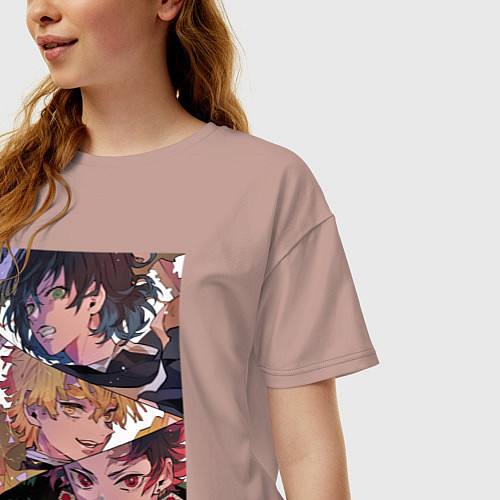 Женская футболка оверсайз Клинок рассекающий демонов Тандзиро Камадо / Пыльно-розовый – фото 3