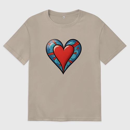 Женская футболка оверсайз Сердечко любовь / Миндальный – фото 1