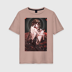 Футболка оверсайз женская Геншин Ху Тао, цвет: пыльно-розовый