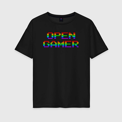 Женская футболка оверсайз Open gamer logo / Черный – фото 1