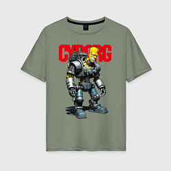 Футболка оверсайз женская Cyborg Homer Simpson - ai art fantasy, цвет: авокадо