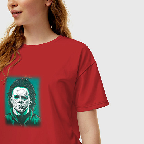 Женская футболка оверсайз Майкл Майерс из фильма Хэллоуин / Красный – фото 3