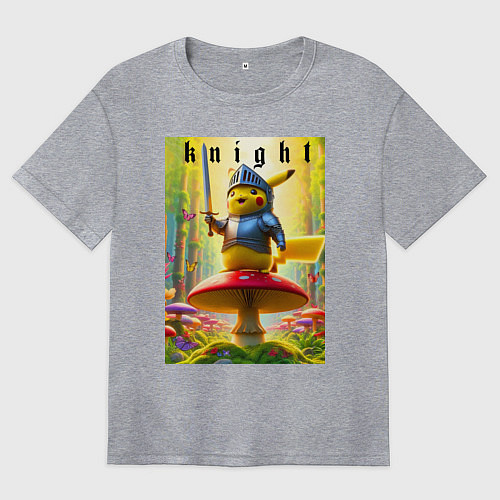 Женская футболка оверсайз Пикачу - рыцарь на мухоморе / Меланж – фото 1