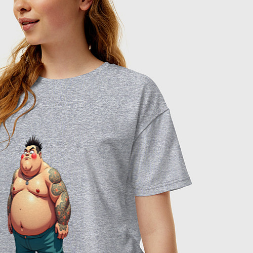 Женская футболка оверсайз Толстяк анимешник / Меланж – фото 3