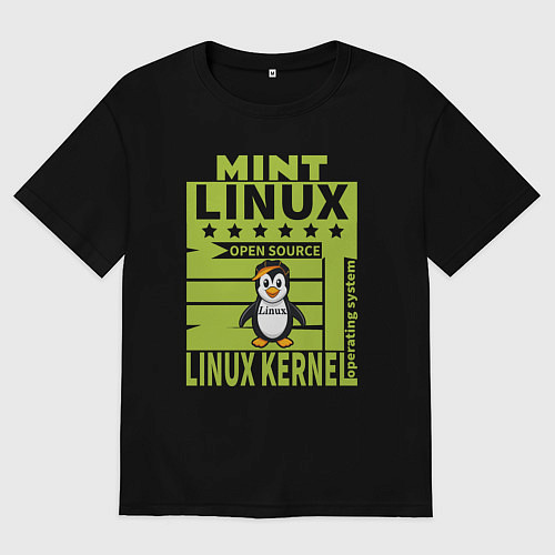 Женская футболка оверсайз Пингвин линукс минт / Черный – фото 1
