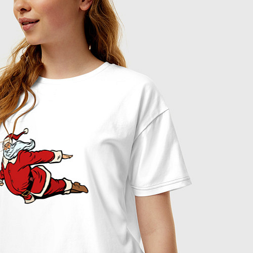 Женская футболка оверсайз Летящий Санта Клаус / Белый – фото 3