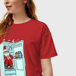 Футболка оверсайз женская Санта в холодильнике, цвет: красный — фото 2