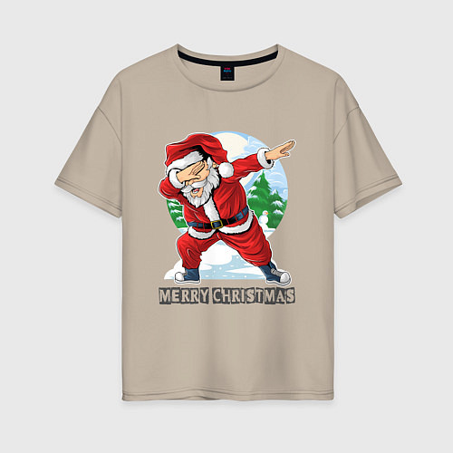 Женская футболка оверсайз Dab Santa / Миндальный – фото 1