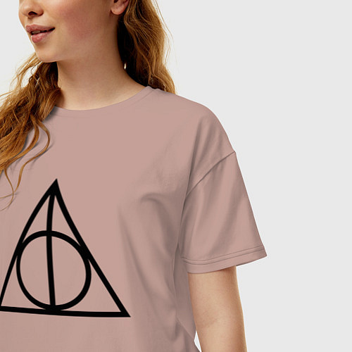 Женская футболка оверсайз Дары смерти лого Гарри Поттер / Пыльно-розовый – фото 3