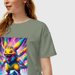 Футболка оверсайз женская Дикий горный Пикачу - нейроарт, цвет: авокадо — фото 2