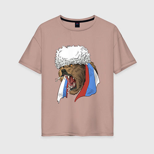 Женская футболка оверсайз Русский медведь арт / Пыльно-розовый – фото 1