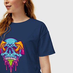 Футболка оверсайз женская Череп в грибочках, цвет: тёмно-синий — фото 2
