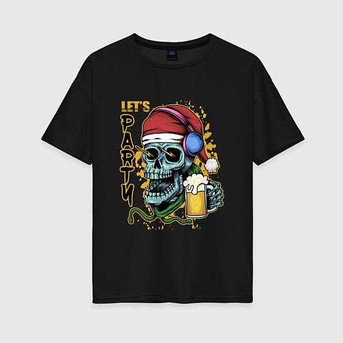 Женская футболка оверсайз Skull Santa / Черный – фото 1