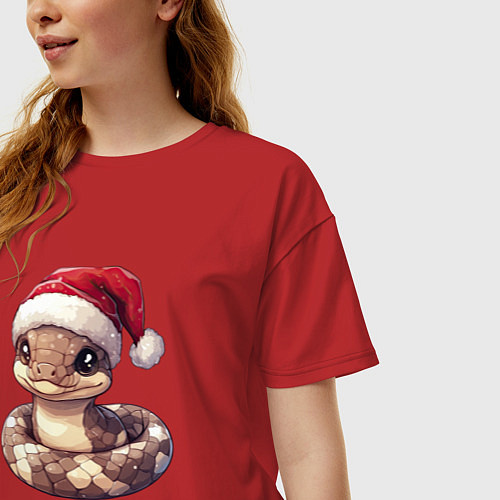 Женская футболка оверсайз Песочная новогодняя змея / Красный – фото 3