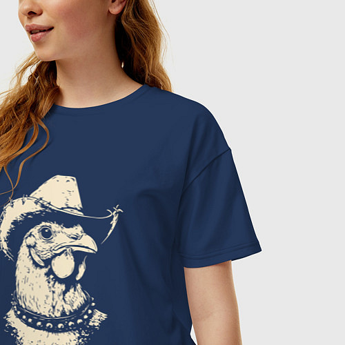Женская футболка оверсайз Курица ковбой / Тёмно-синий – фото 3