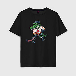 Футболка оверсайз женская Crocodile is the forward of the New Jersey devils, цвет: черный