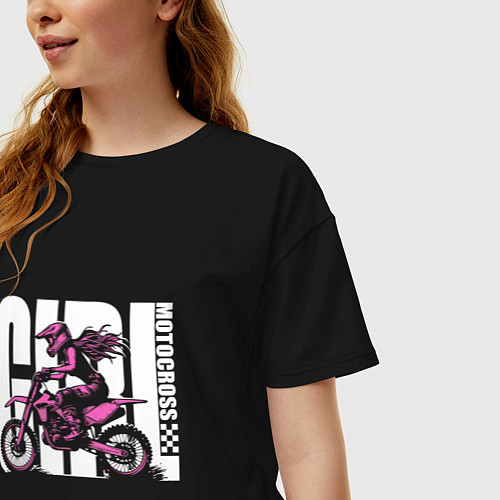 Женская футболка оверсайз Girl motocross / Черный – фото 3