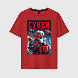 Футболка оверсайз женская Cyber Santa with a gun - ai art, цвет: красный