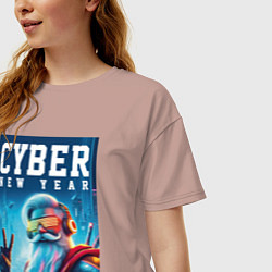 Футболка оверсайз женская Cyber new year - Santa Claus, цвет: пыльно-розовый — фото 2