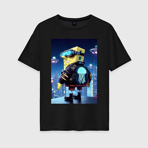 Женская футболка оверсайз Sponge Bob - cyberpunk / Черный – фото 1