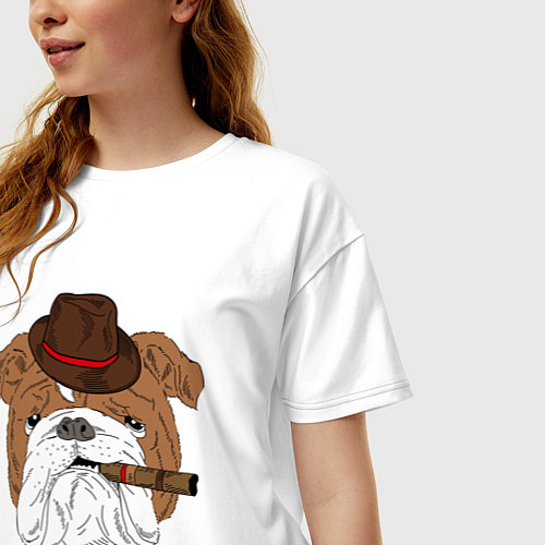 Женская футболка оверсайз Английский бульдог с сигарой / Белый – фото 3
