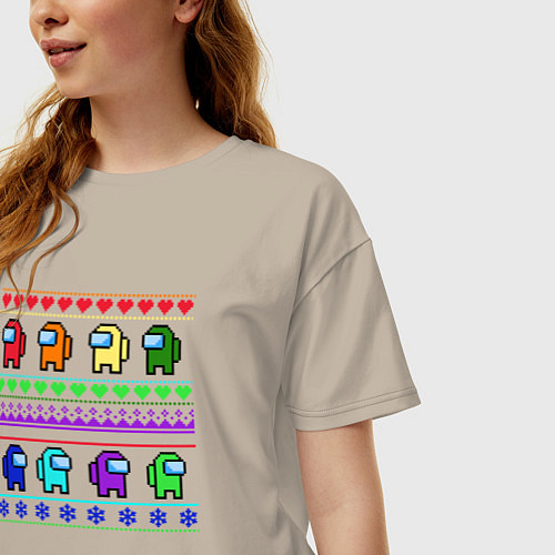 Женская футболка оверсайз Among Us - ornament ugly new year / Миндальный – фото 3