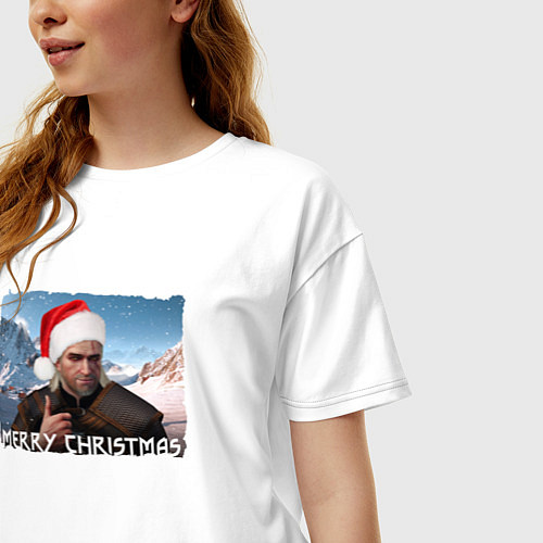 Женская футболка оверсайз The Witcher - Merry Christmas / Белый – фото 3