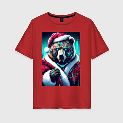 Женская футболка оверсайз Cyber bear - Santa Claus