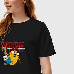 Футболка оверсайз женская Время приключений логотип, цвет: черный — фото 2